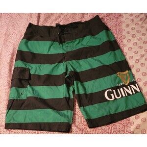 GUINNESS Surf Board Shorts M MED Gr/Blk Stripes